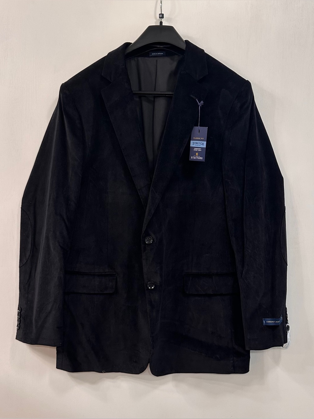 Stafford Black Corduroy Jacket Elbow Patches Sports Coat Stretch Men’s 48L $168